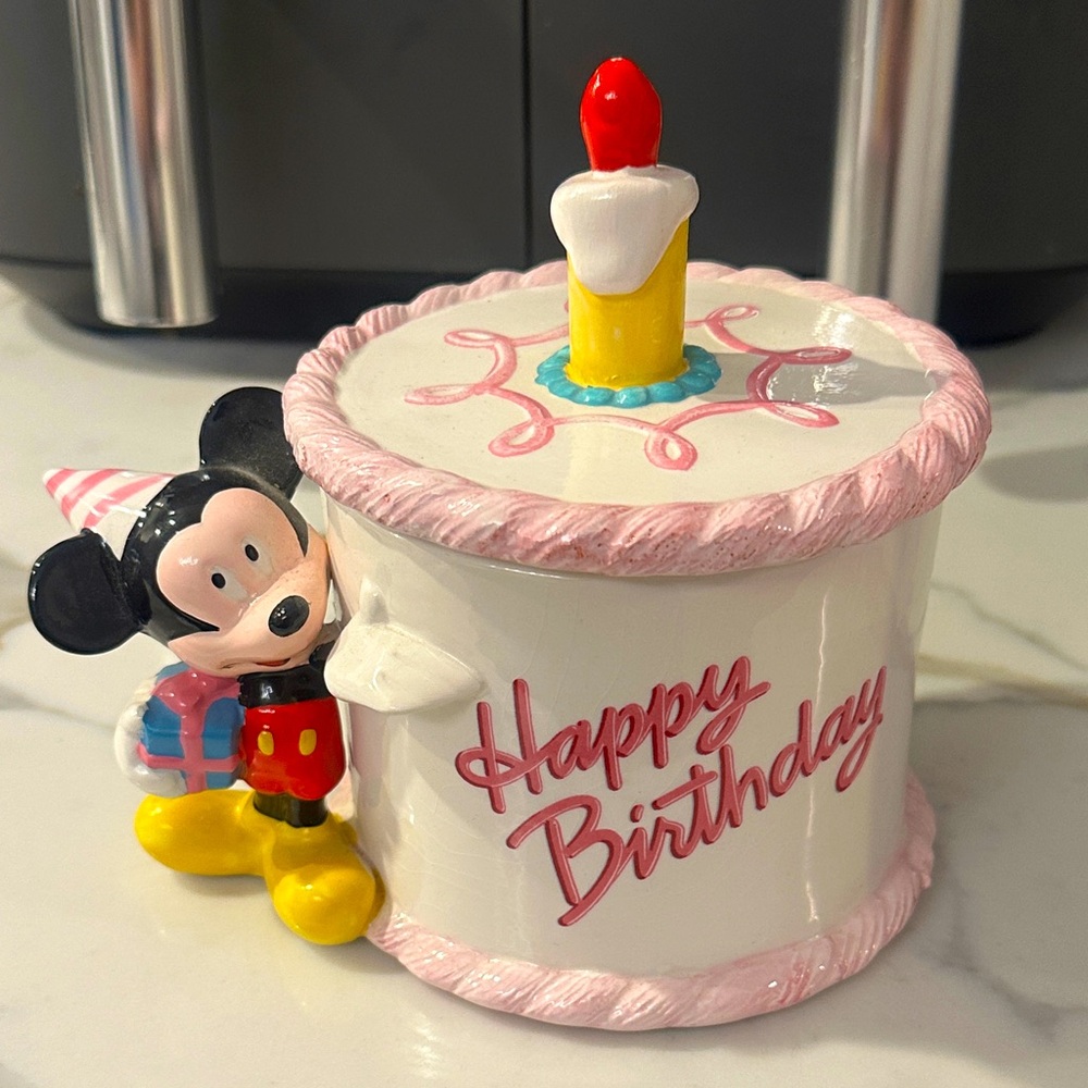 Vintage 1990s Mickey Mouse "Happy Birthday" Ceramic Cake Jar
